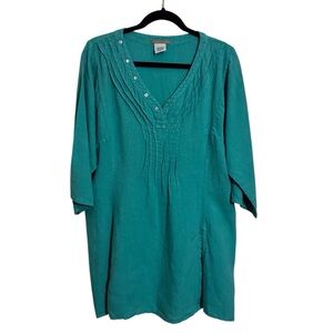 Isabella Bird Large Green Linen Tunic Top Artsy Lagenlook Coastal Long Sleeve